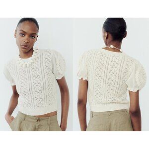 NEW ZARA knit romantic top with puff sleeves 6236